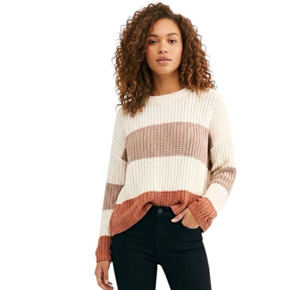 June Ivy Womens Sweater Size Small Striped Knit Ribbed Long Sleeve Preppy Comfy